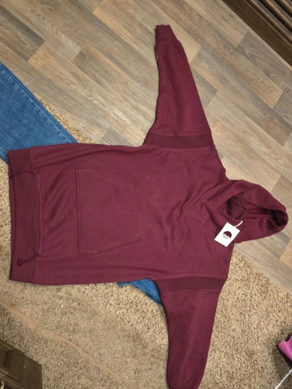Womans Oversized Maroon Hooded Anthropologie Pullover Sweatshirt